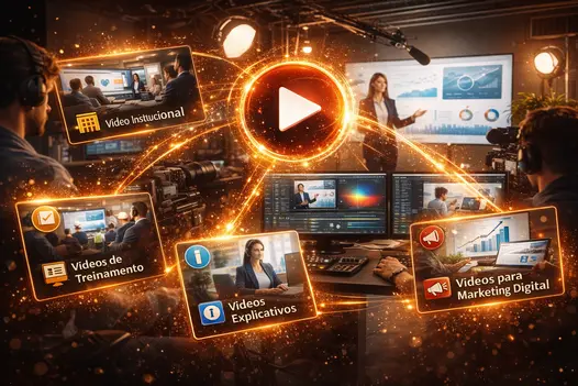 Estratégia de comunicação audiovisual empresarial integrando vídeo promocional, vídeo institucional, vídeos de treinamento e vídeos para marketing digital