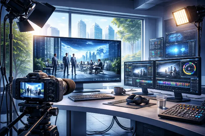 Modelo de produção audiovisual remoto com foco em animação, edição profissional e orientação de captação quando necessário"