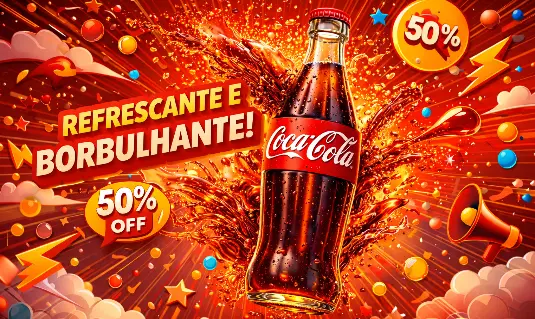 Exemplo de vídeo promocional de refrigerante com motion graphics, garrafa em destaque e elementos gráficos animados representando campanha publicitária em vídeo