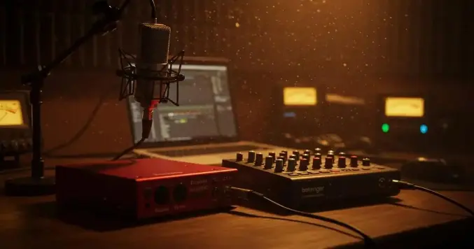 Pessoa clicando no botão de play em um player de áudio exibido na tela de um computador, representando a reprodução de música para URA e espera telefônica empresarial.